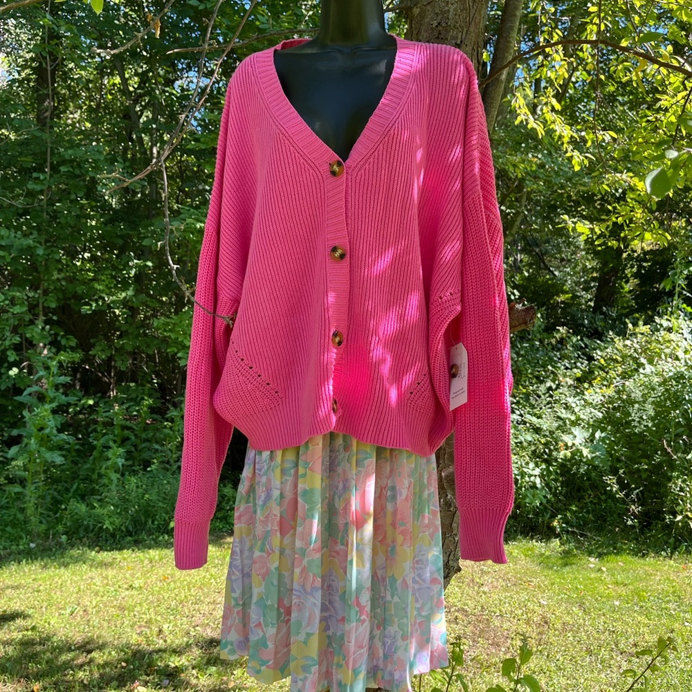 Pink Cardigan Sweater Great for Fall Layers Cute Plus Size Sweater - Picture 6 of 11